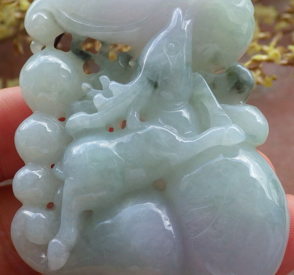 Certified Green Pale Lavender 100% Burma Natural A Jade jadeite Pendant Bat Deer Lotus Flower Ruyi Money Coin Necklace 福禄寿 523118 TN