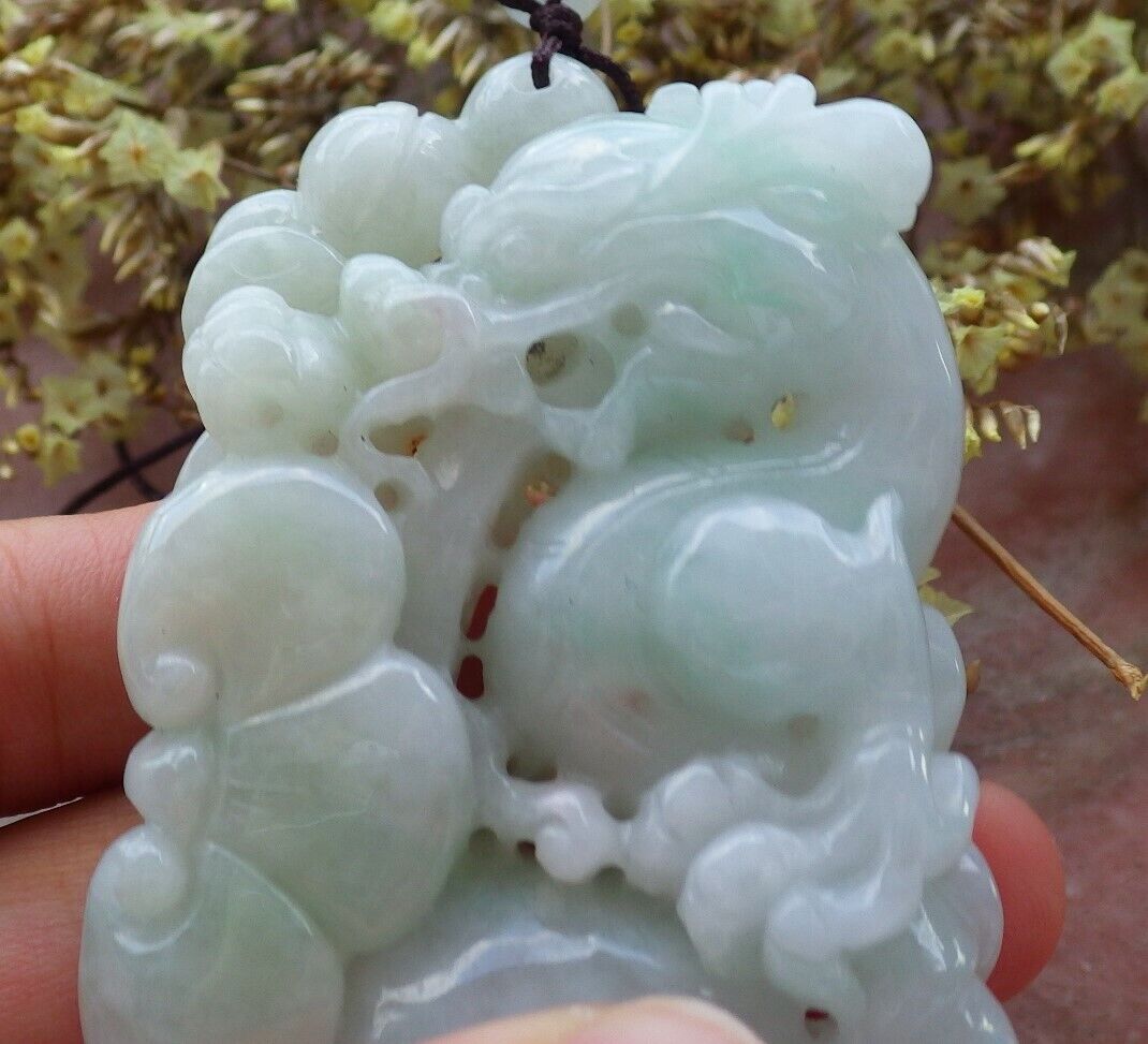 Certified Green 100% Burma Natural A Jade jadeite Pendant Dragon Lotus Flower Ruyi Coin Necklace 生意兴隆 523188 TN