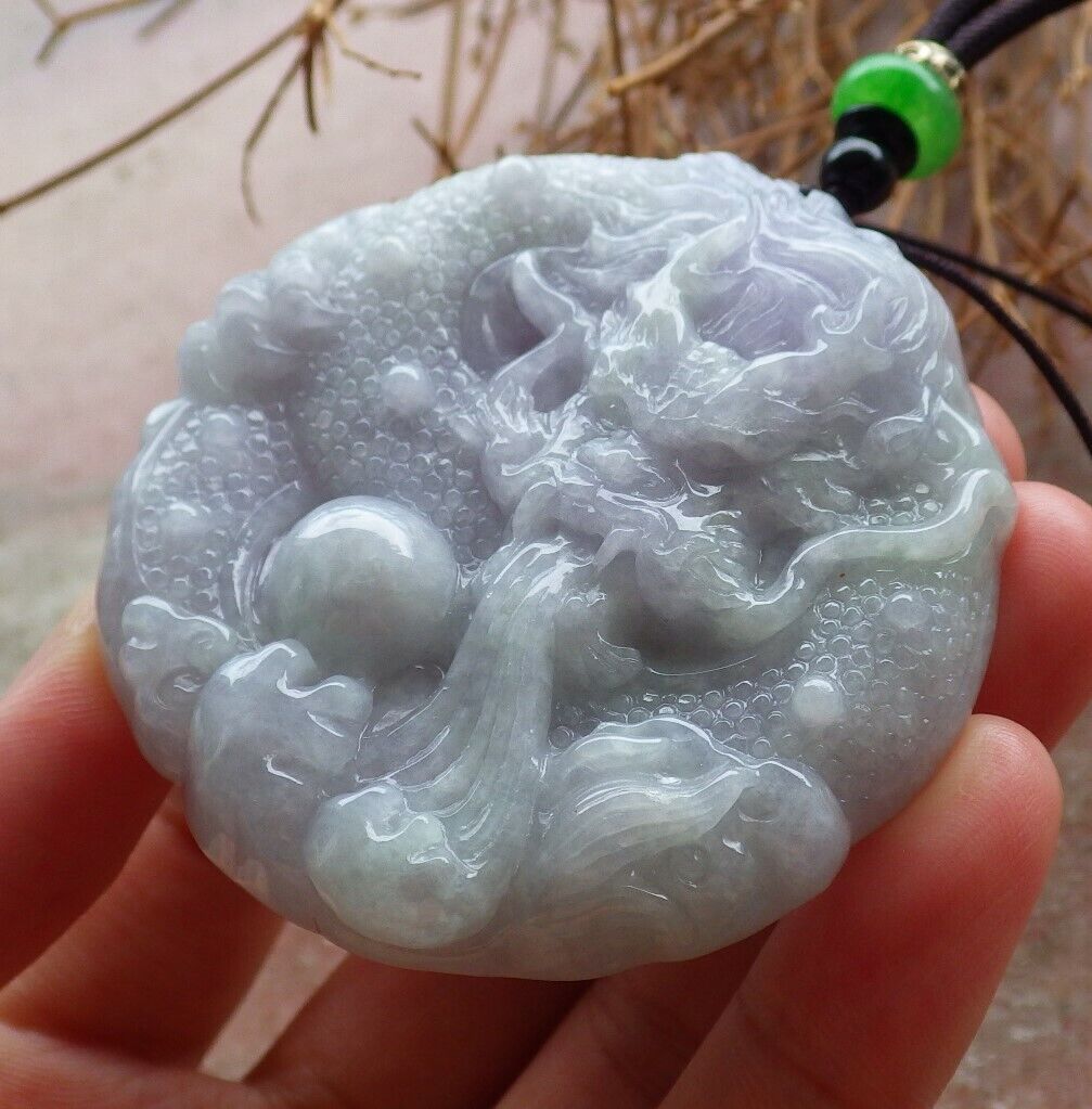 Certified Lavender Green 100% Burma Natural A Jade jadeite Pendant Dragon Bead Ruyi Necklace 生意兴隆 523257 TN