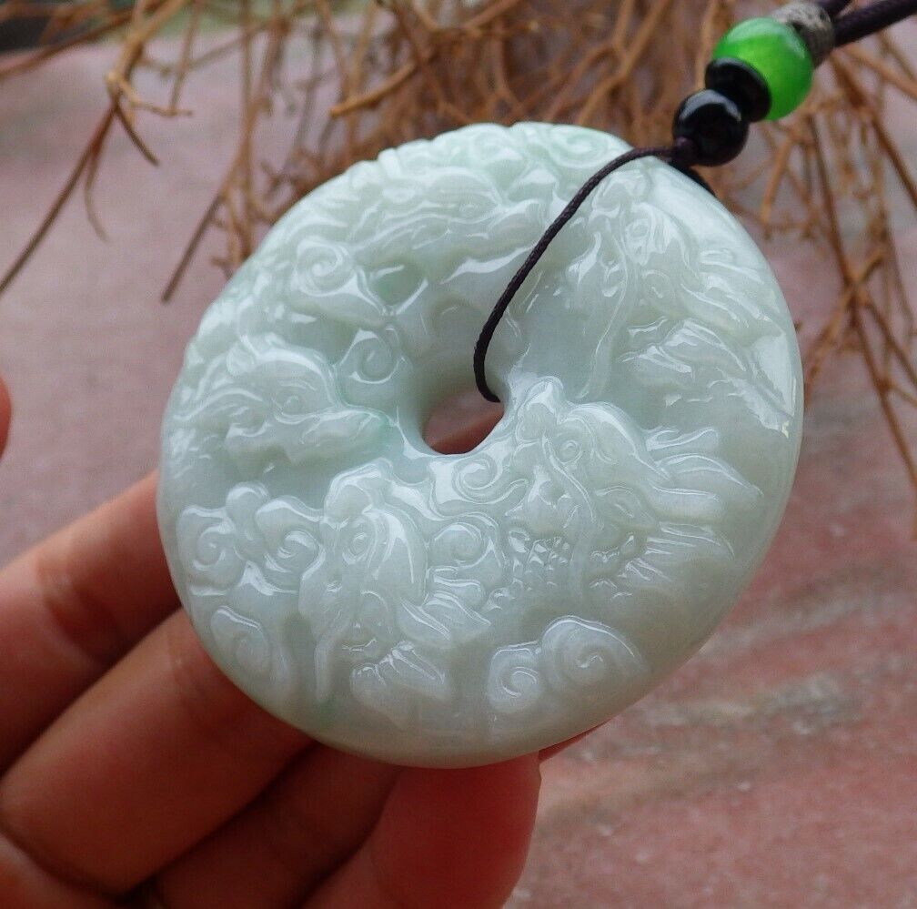 Certified Green 100% Burma Natural A Jade jadeite Pendant 9 Dragon Spit Bead Circle Necklace 九龙戏珠 523376 TN