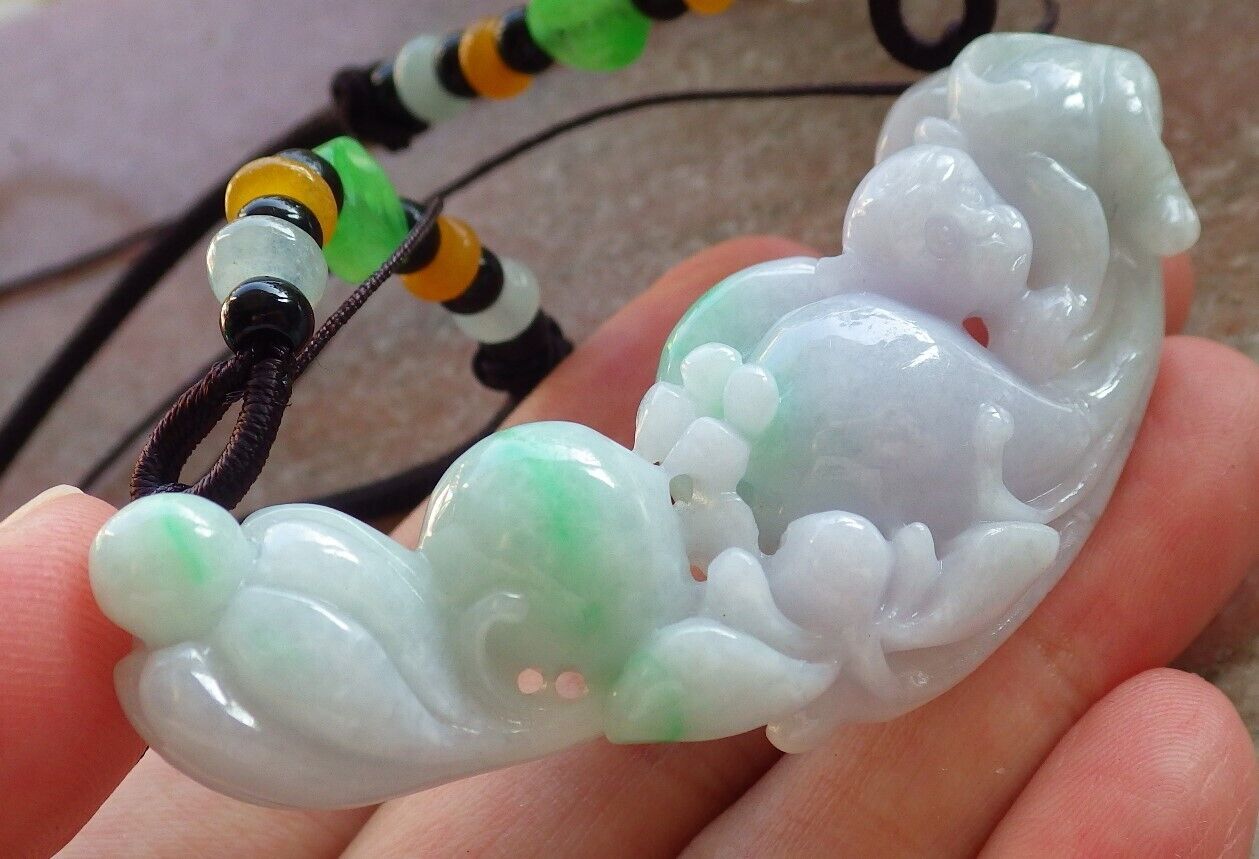 Certified Green Pale Lavender Burma 100% Natural A Jade jadeite Pendant Monkey Peach Lotus Flower Ruyi Coin Necklace 猴子 588160 GS