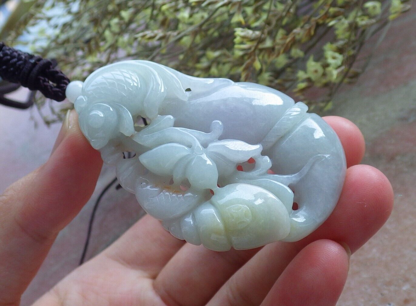 Certified Green Burma 100% Natural A Jade jadeite Pendant Fish Sea Shell Lotus Flower Necklace 574225 TN