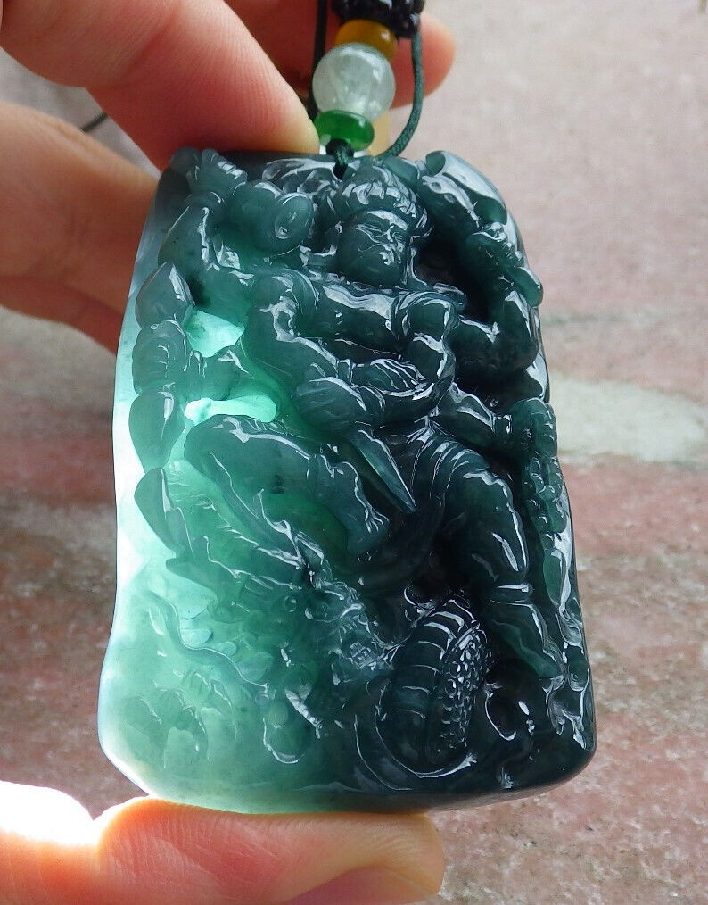 Certified Icy Green Burma 100% Natural A Jade jadeite pendant Buddha God Acalanatha Dragon Necklace 不动明王 634427 TN