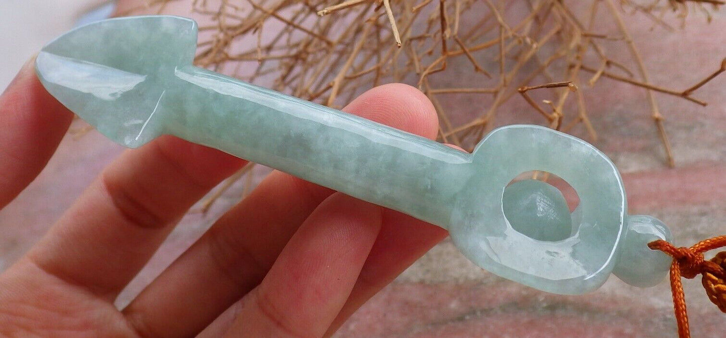 Certified Green 100% Natural A Jade jadeite Pendant Arrow Bead Necklace 箭 520198 TN