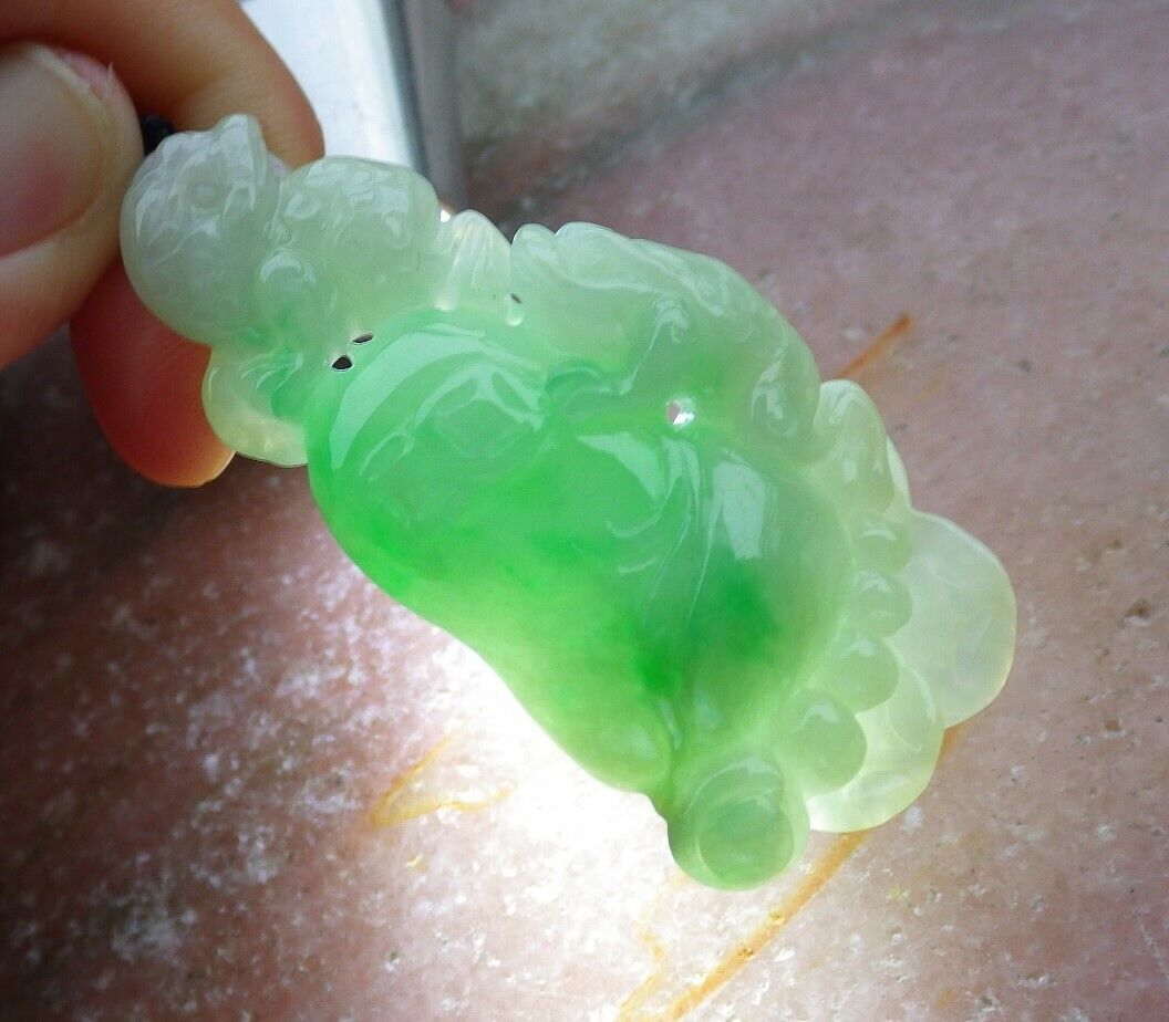 Certified Green 100% Natural A Jade jadeite Pendant Frog Toad Coin Ruyi Necklace 金蟾 528205 TN