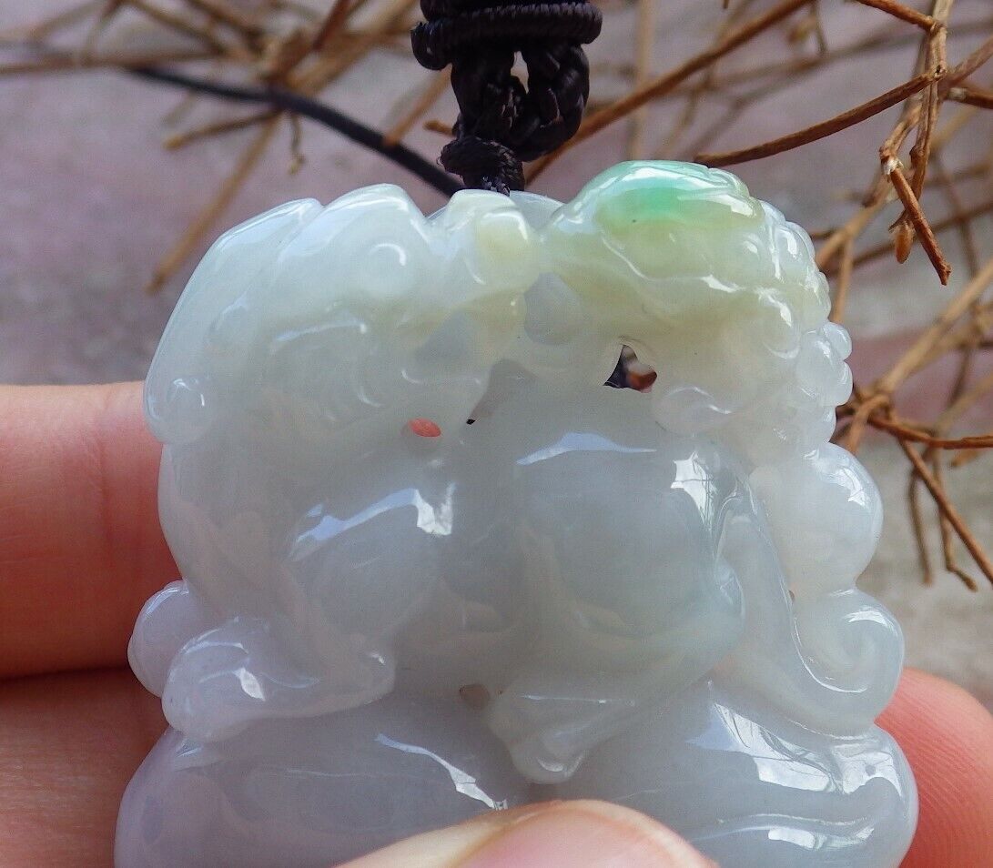Certified Green 100% Natural A Jade jadeite Pendant Dragon Pi Xiu Frog Toad Money Coin Necklace 风水貔貅 529016 TN