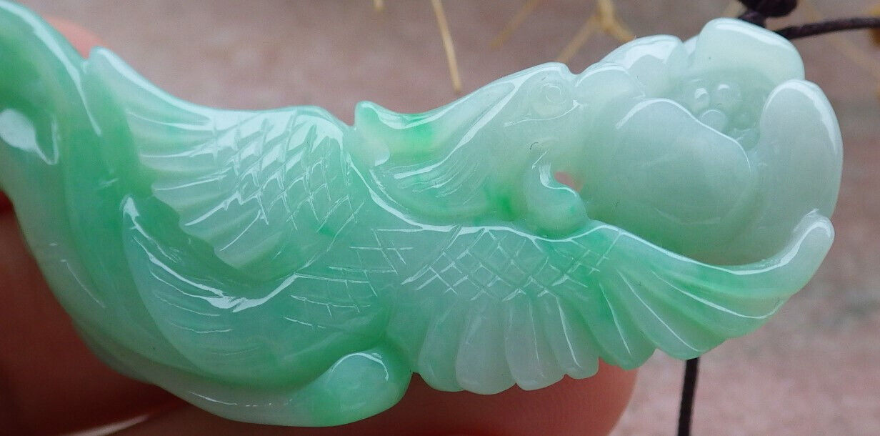 Certified Green Burma 100% Natural A Jade jadeite Pendant Phoenix Flower Ruyi Necklace 凤凰 636603 TN