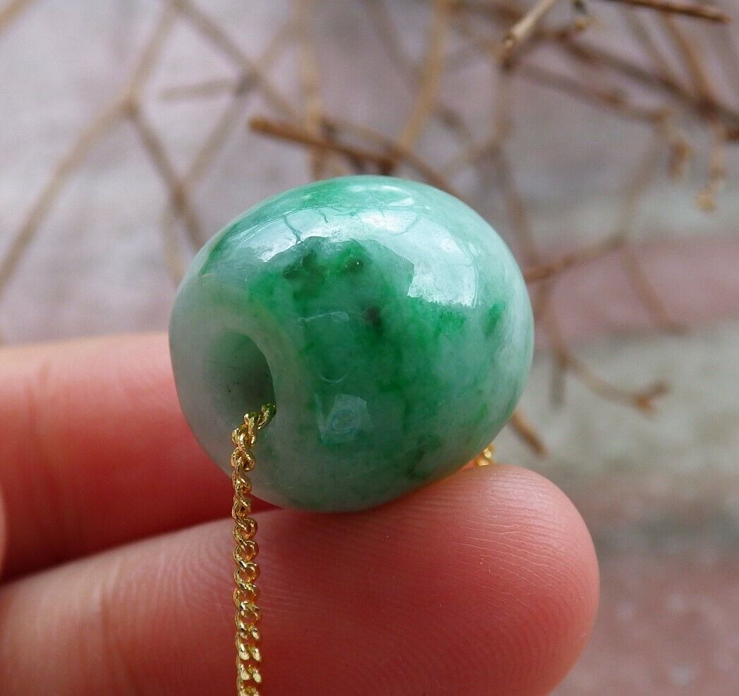 Certified Green 100% Natural A Jade Circle Bead Donut Necklace 路路通 528430 TN