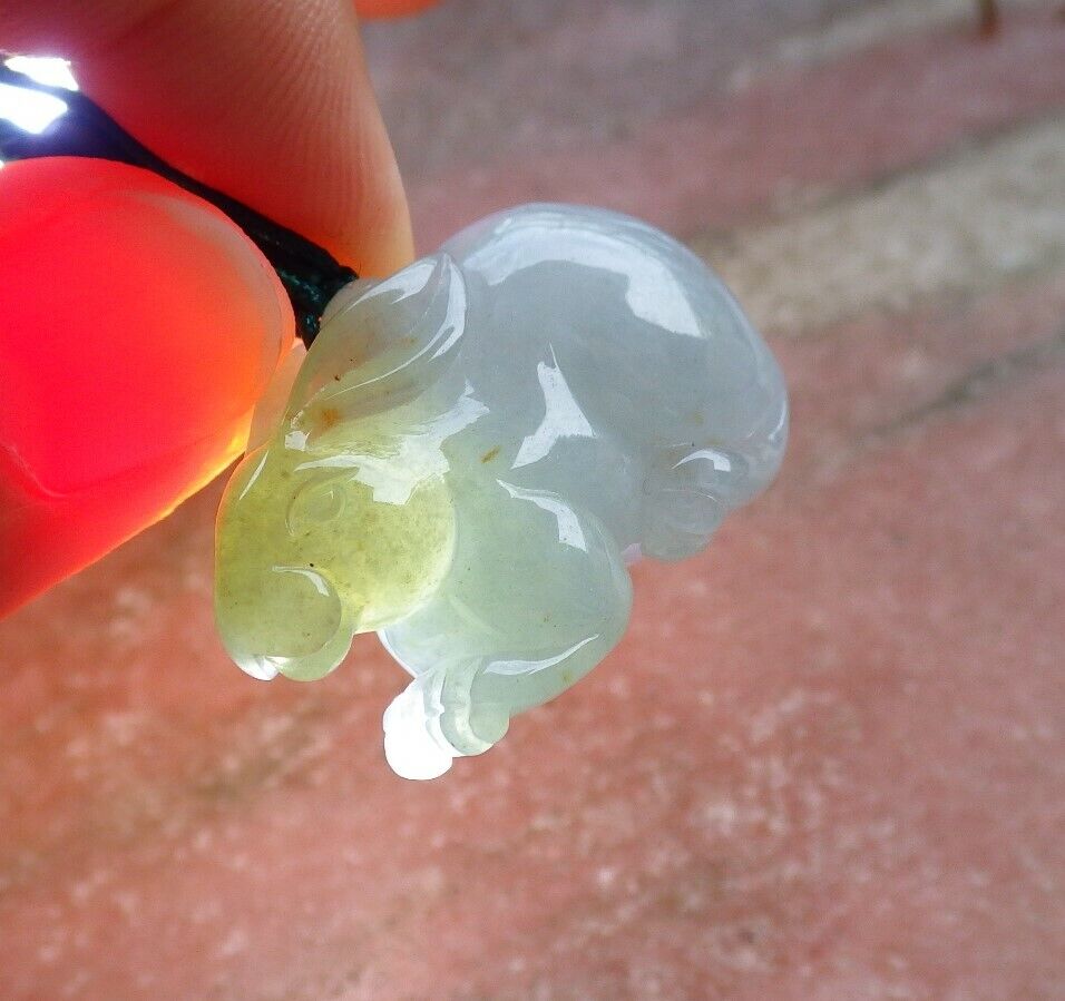 Certified Icy Yellow Pale Lavender 100% Natural A Jade jadeite Pendant Rabbit Necklace 兔子 526332 TN