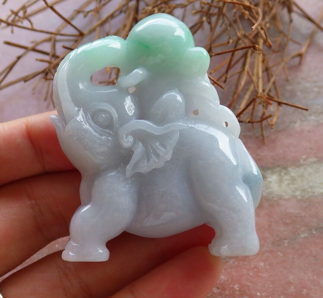 Certified Green Pale Lavender 100% Natural A Jade jadeite Display Elephant Monkey Peach 封侯拜相 528499 TN** Include woodstand **
