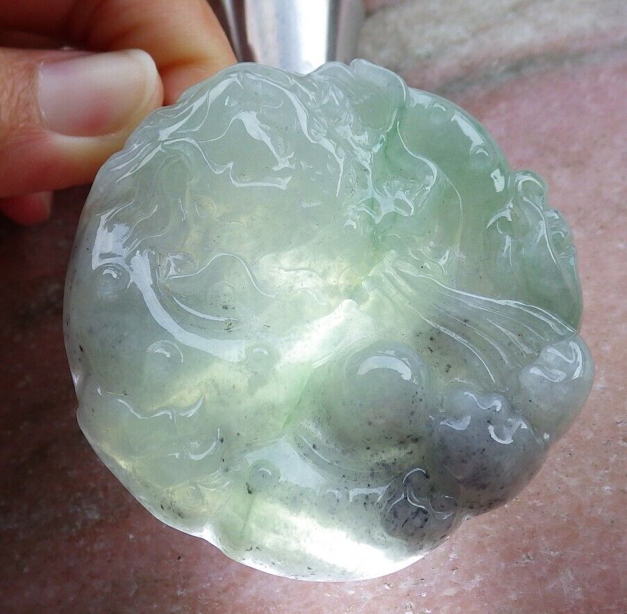 Certified Icy Green Pale Lavender 100% Natural A Jade jadeite Pendant Dragon Bead Lotus Flower Ruyi Necklace 生意兴隆 520150 TN