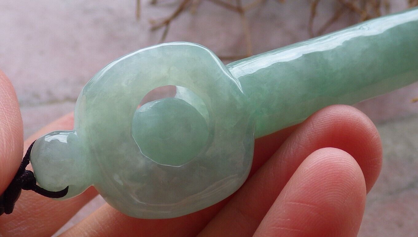 Certified Green 100% Natural A Jade jadeite Pendant Arrow Bead Necklace 箭 520075 TN