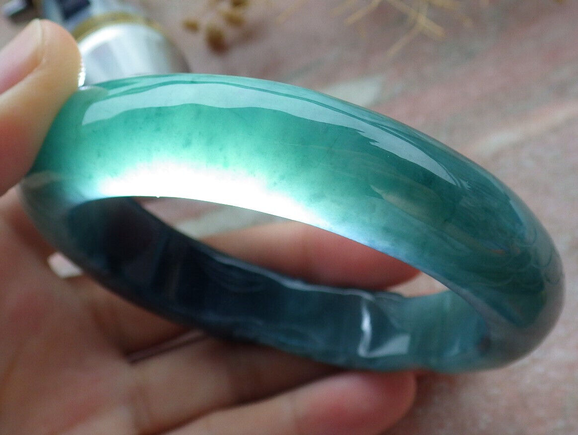 Certified Icy Green Burma 100% Natural A JADE Jadeite Fish Bangle Bracelet 60 mm 手镯 636582 TN