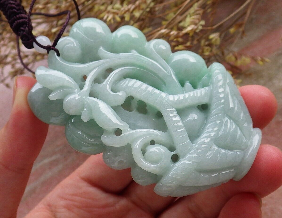 Certified Green Burma 100% Natural A Jade jadeite Pendant Peach Coin Lotus Flower Ruyi Basket Necklace 575156 TN