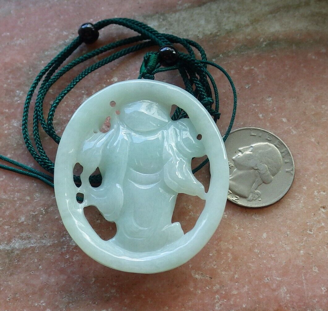 Certified Green 100% Natural A Jade jadeite pendant Happy Buddha God Ruyi Necklace 开心佛 524296 TN