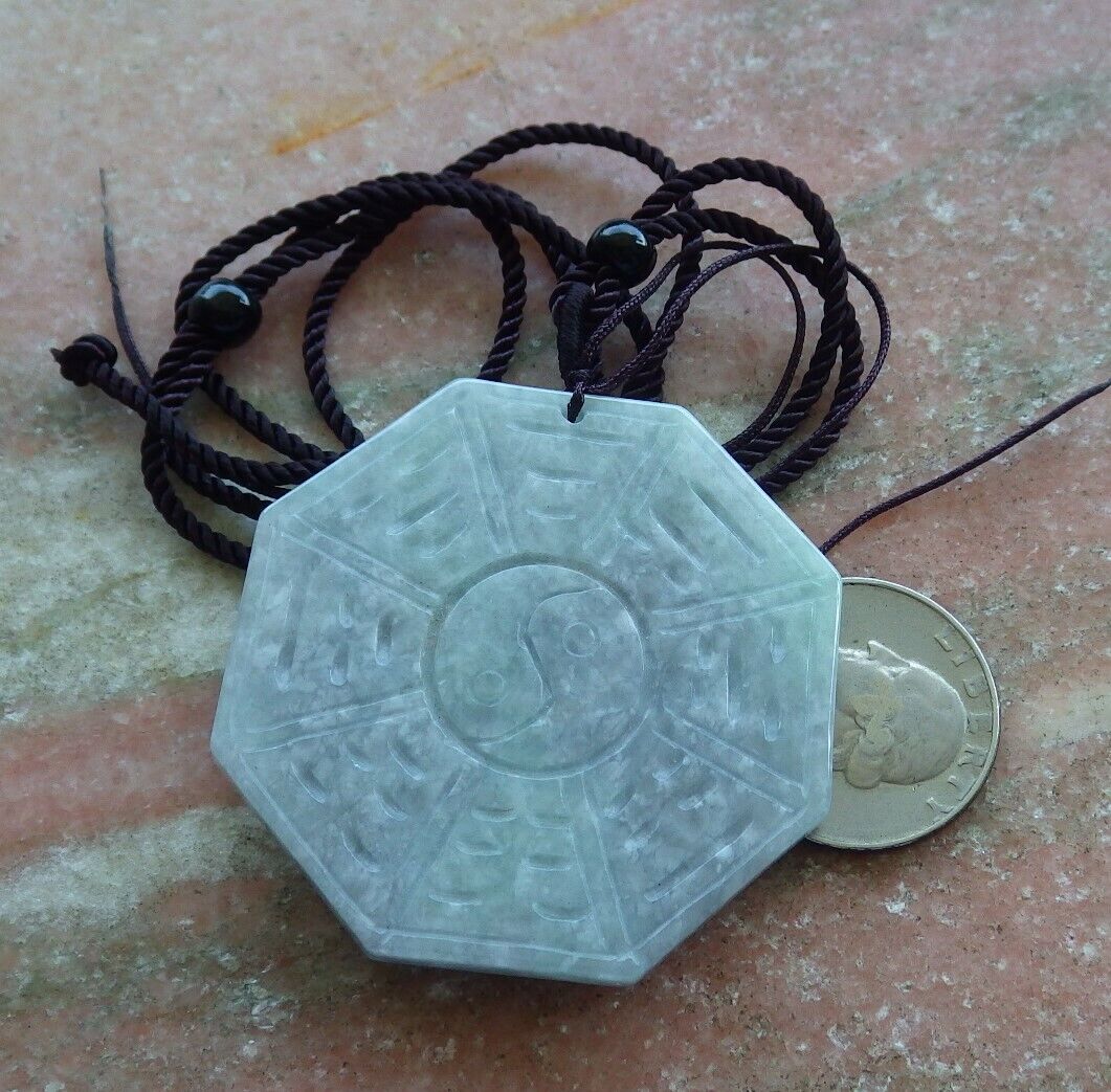 Certified Pale Green Lavender 100% Natural A Jade jadeite Pendant Eight Diagram Feng Shui Necklace 运转乾坤 530120 TN