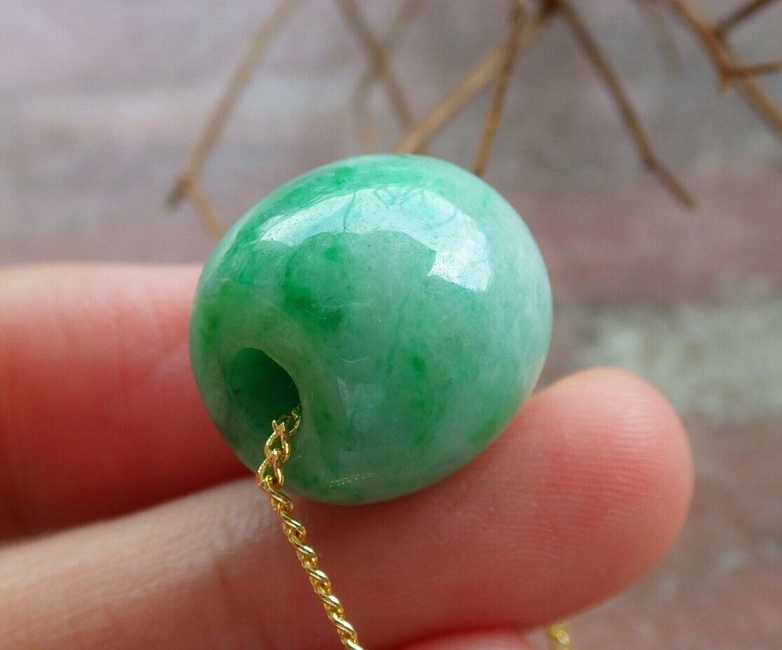 Certified Green 100% Natural A Jade Circle Bead Donut Necklace 路路通 528454 TN