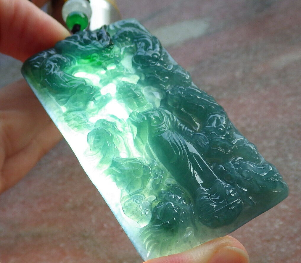Atestita Glacia Verda Birmo 100% Natura A Jadejadeito pendanta Ŝakjamunio Budho Dio 9 Drako-Koliero 释迦牟尼 633832 TN