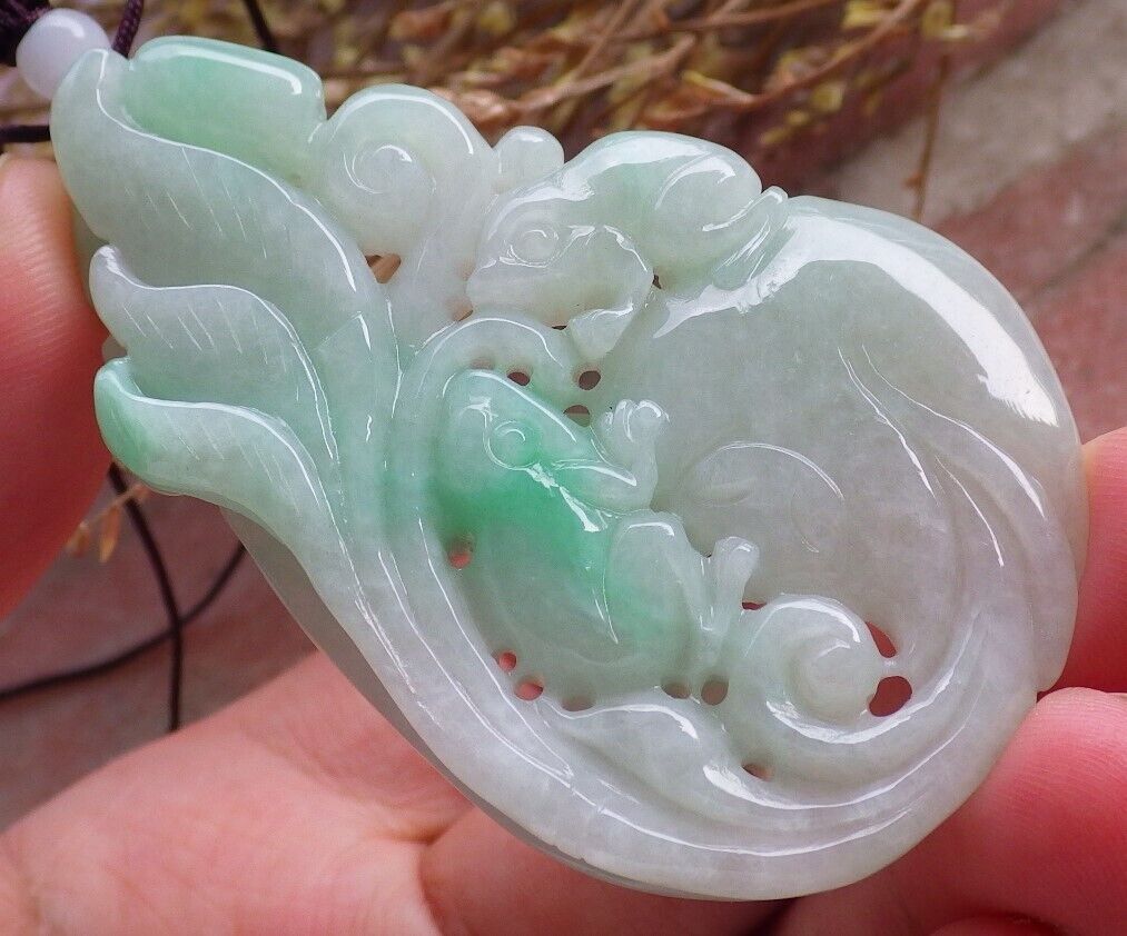 Certified Green Burma 100% Natural A Jade jadeite Pendant Frog Toad Lotus Flower Ruyi Coin 招财蟾 575079 TN