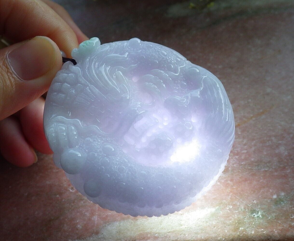 Certified Green Pale Lavender Burma 100% Natural A Jade jadeite Pendant Dragon Mouse Rat Peanut Ruyi Necklace 望子成龙 574350 TN