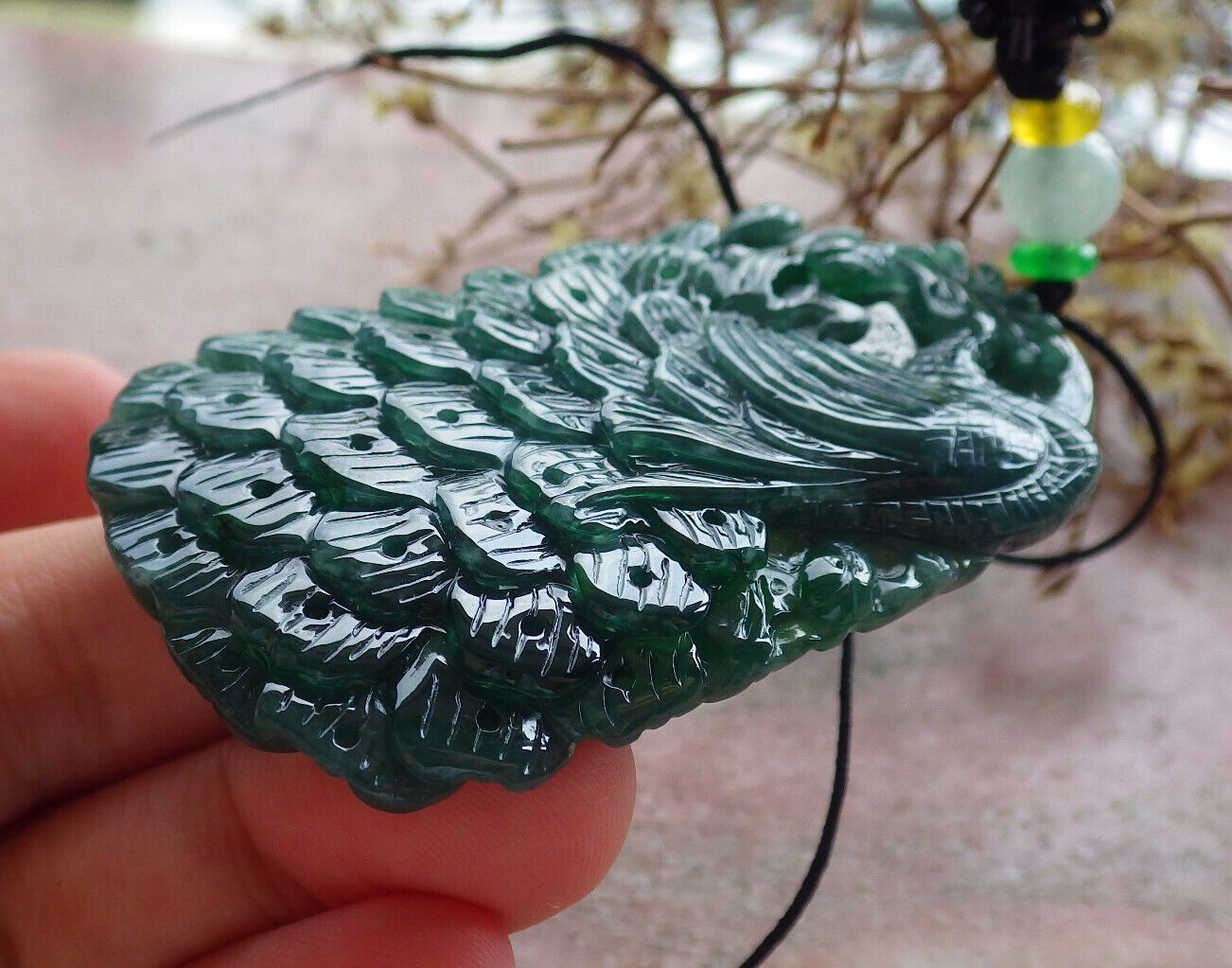 Certified Icy Green Burma 100% Natural A Jade jadeite Pendant Peacock Phoenix Necklace 孔雀 凤凰 633490 TN