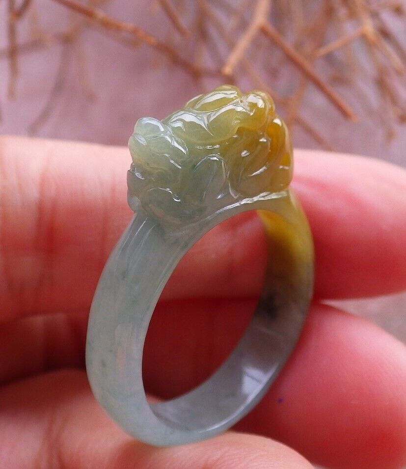 Certified Icy Pale Green 100% Natural A JADE Jadeite Dragon Pi Xiu RING USA. 9 戒指 523520 TN