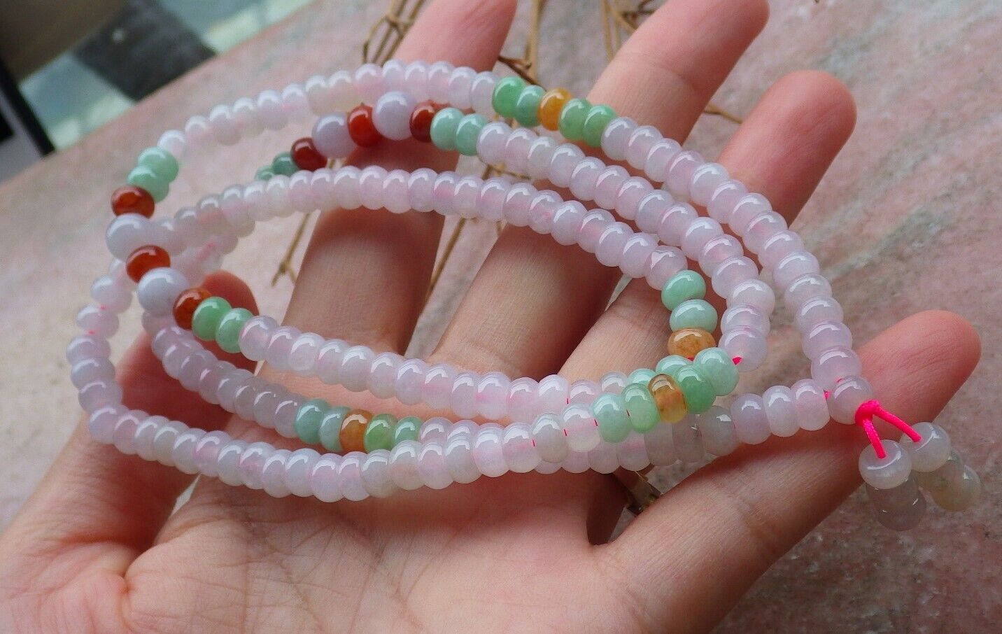 Certified Green Red Icy Pale Lavender Burma 100% Natural A JADE Jadeite Bead beads Necklace 24 inches 项链 495917 TN