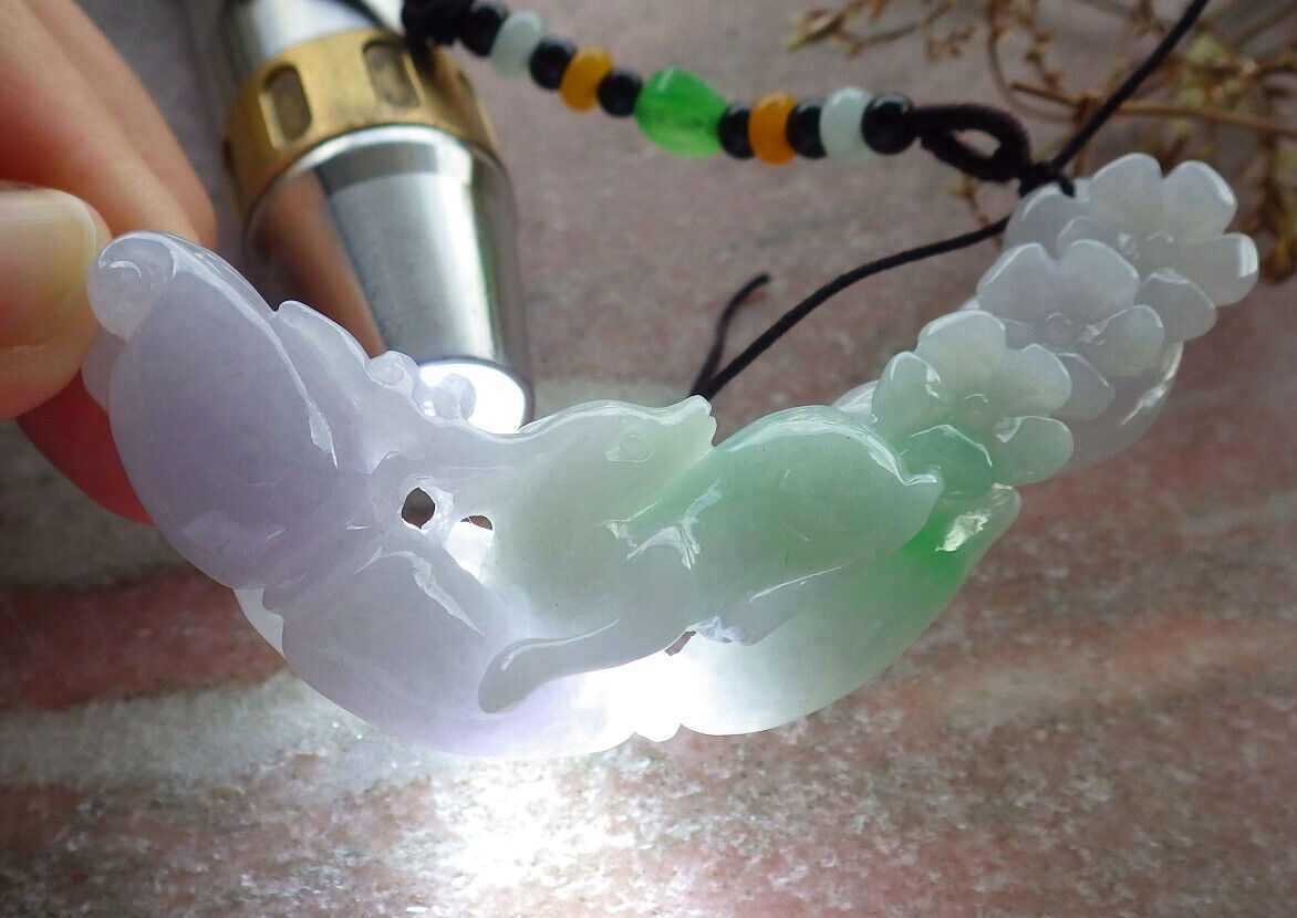 Certified Green Lavender Burma 100% Natural A Jade jadeite Pendant Deer Flower Ruyi Necklace 梅花鹿 634109 TN
