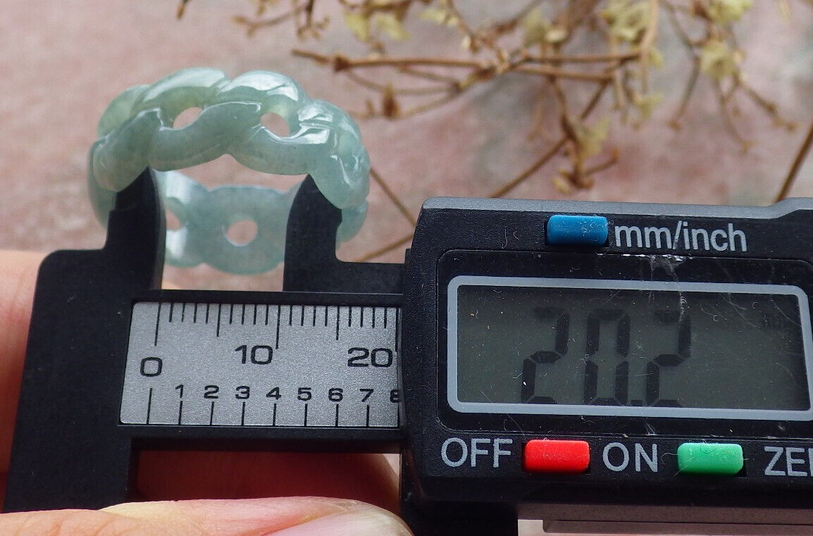 Certified Icy Green Burma 100% Natural A JADE Jadeite Knotted RING USA. 10.25 戒指 634435 TN