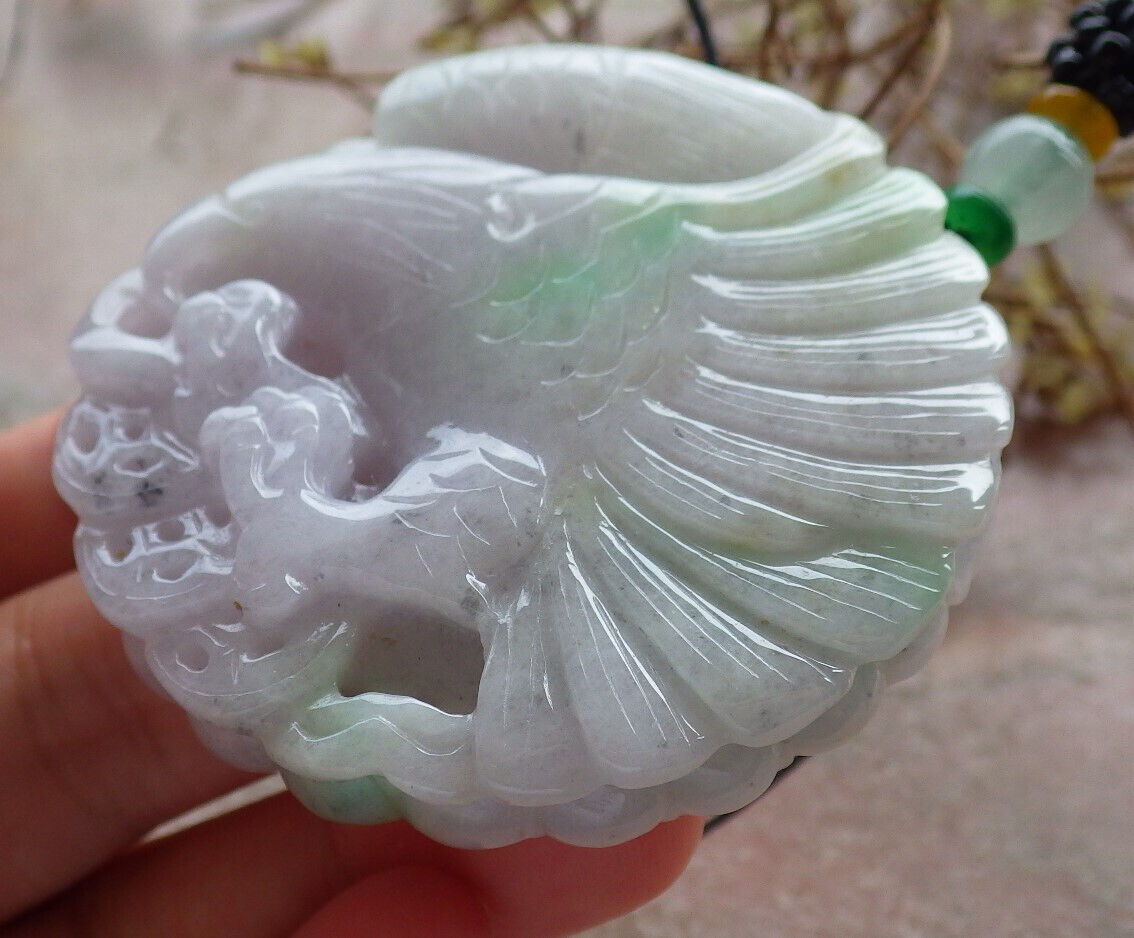 Certified Green Lavender Burma 100% Natural A Jade jadeite Pendant Eagle Snake Coin Necklace 大展宏图 633404 TN