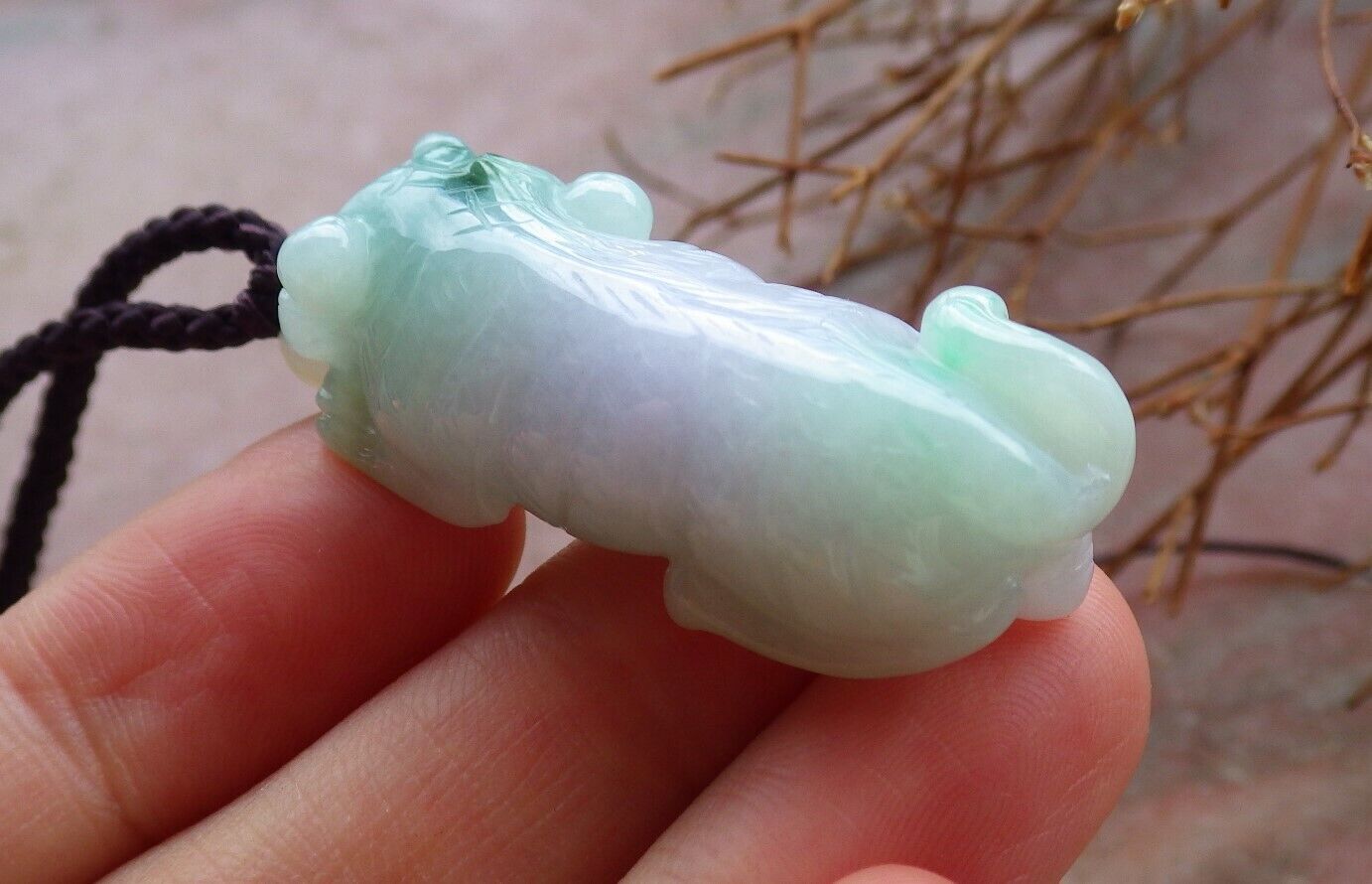 Certified Green Pale Lavender 100% Natural A Jade jadeite Pendant Tiger Money Coin Necklace 虎虎生威 526057 TN