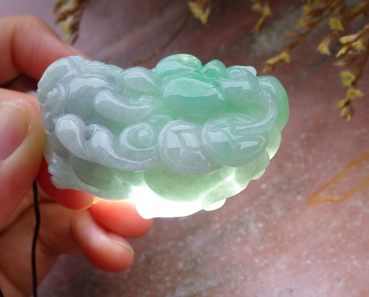 Certified Green 100% Natural A Jade jadeite Pendant Dragon Pi Xiu Money Coin Ruyi Necklace 风水貔貅 528138 TN