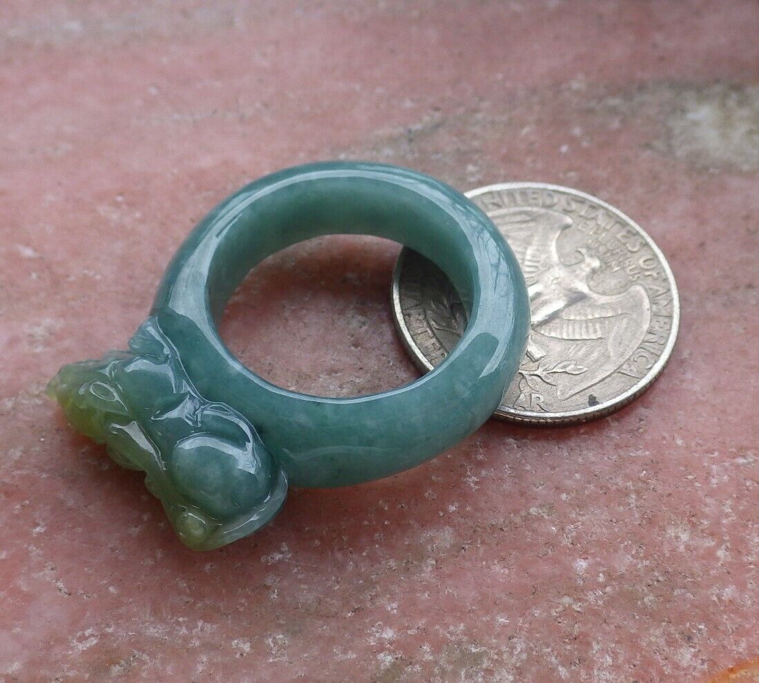 Certified Green Yellow 100% Natural A JADE Jadeite Dragon Pi Xiu RING USA. 10 戒指 528629 TN