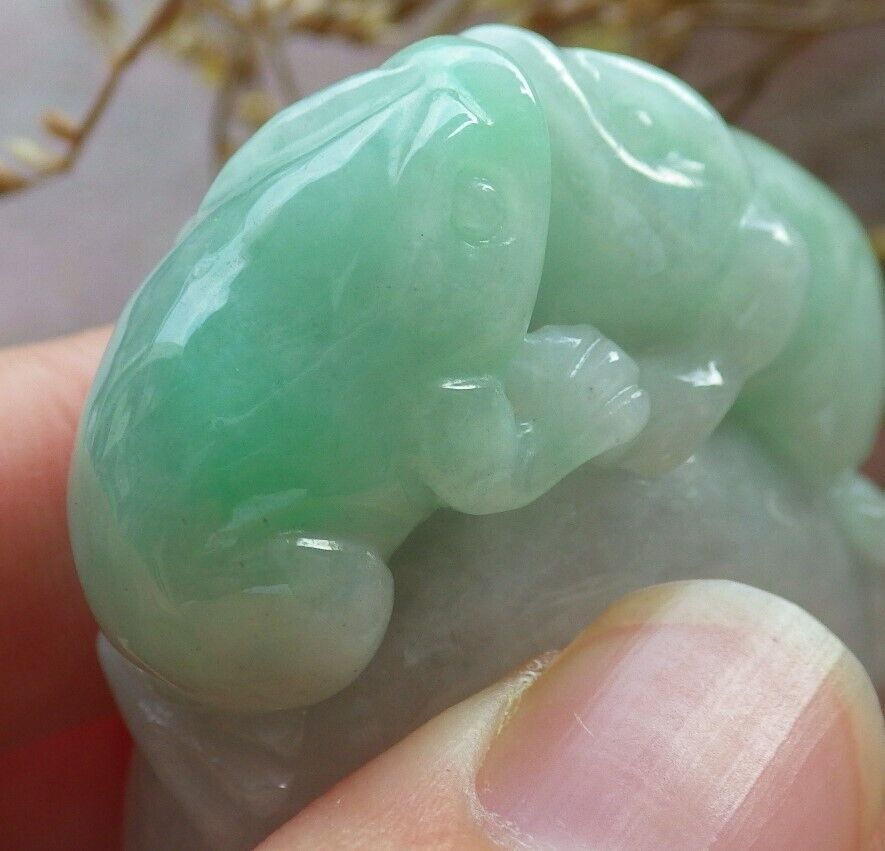 Certified Green Burma 100% Natural A JADE Jadeite Frog Toad Money Coin RING USA. 12.5 戒指 575539 TN