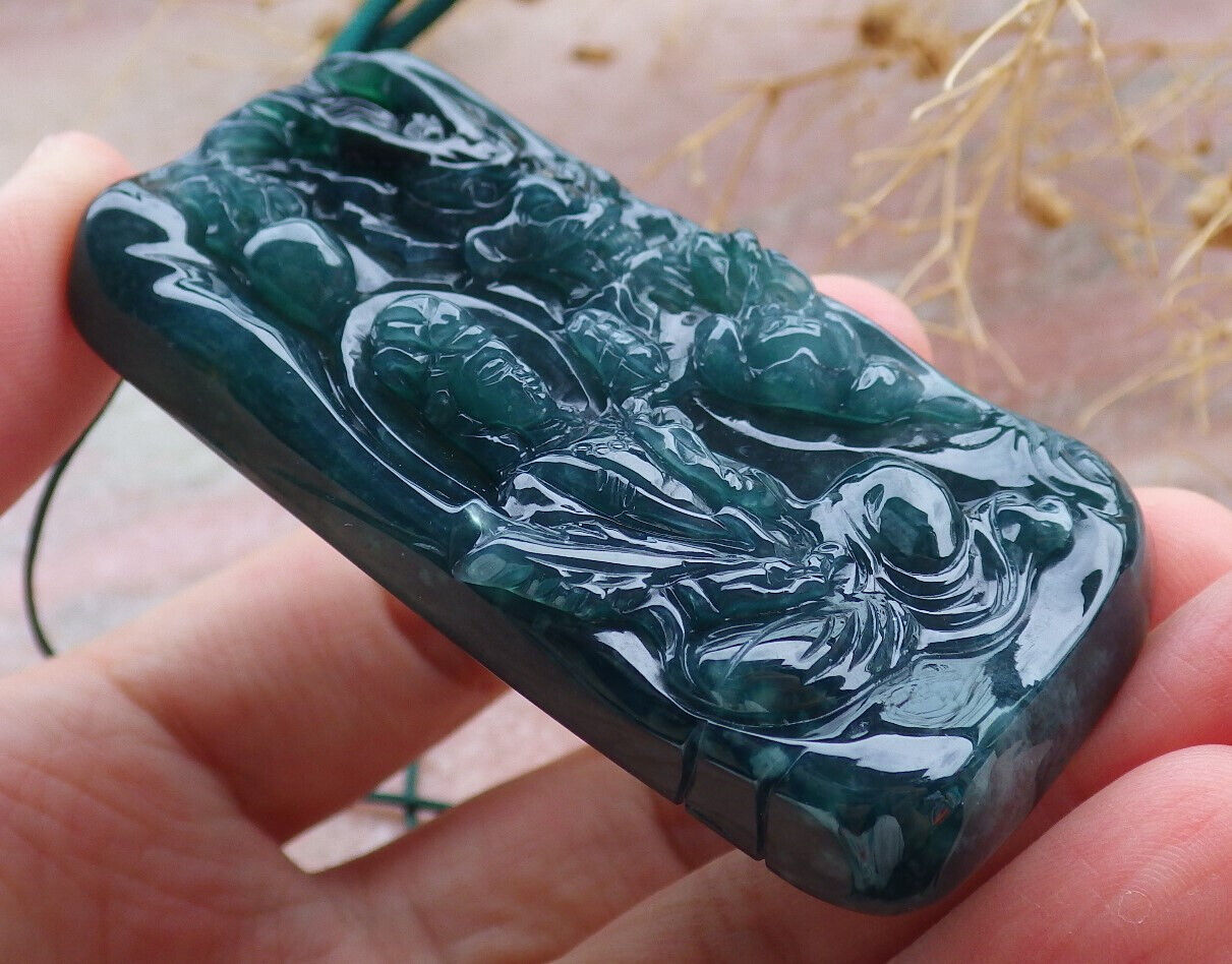 Certified Icy Green Burma 100% Natural A Jade jadeite Pendant Guanyin Kwan Yin Dragon Bead Necklace 观音 636916 TN