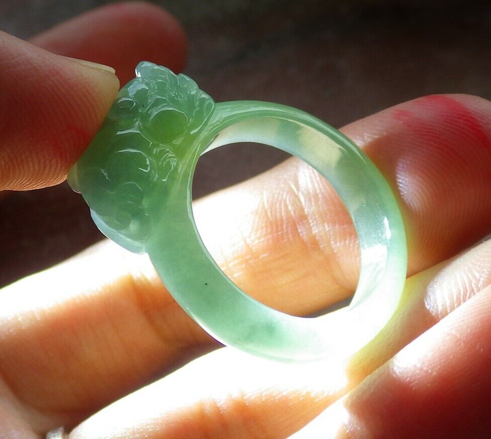 Certified Icy Green 100% Natural A JADE Jadeite Dragon Pi Xiu RING USA. 8.75 戒指 523767 TN