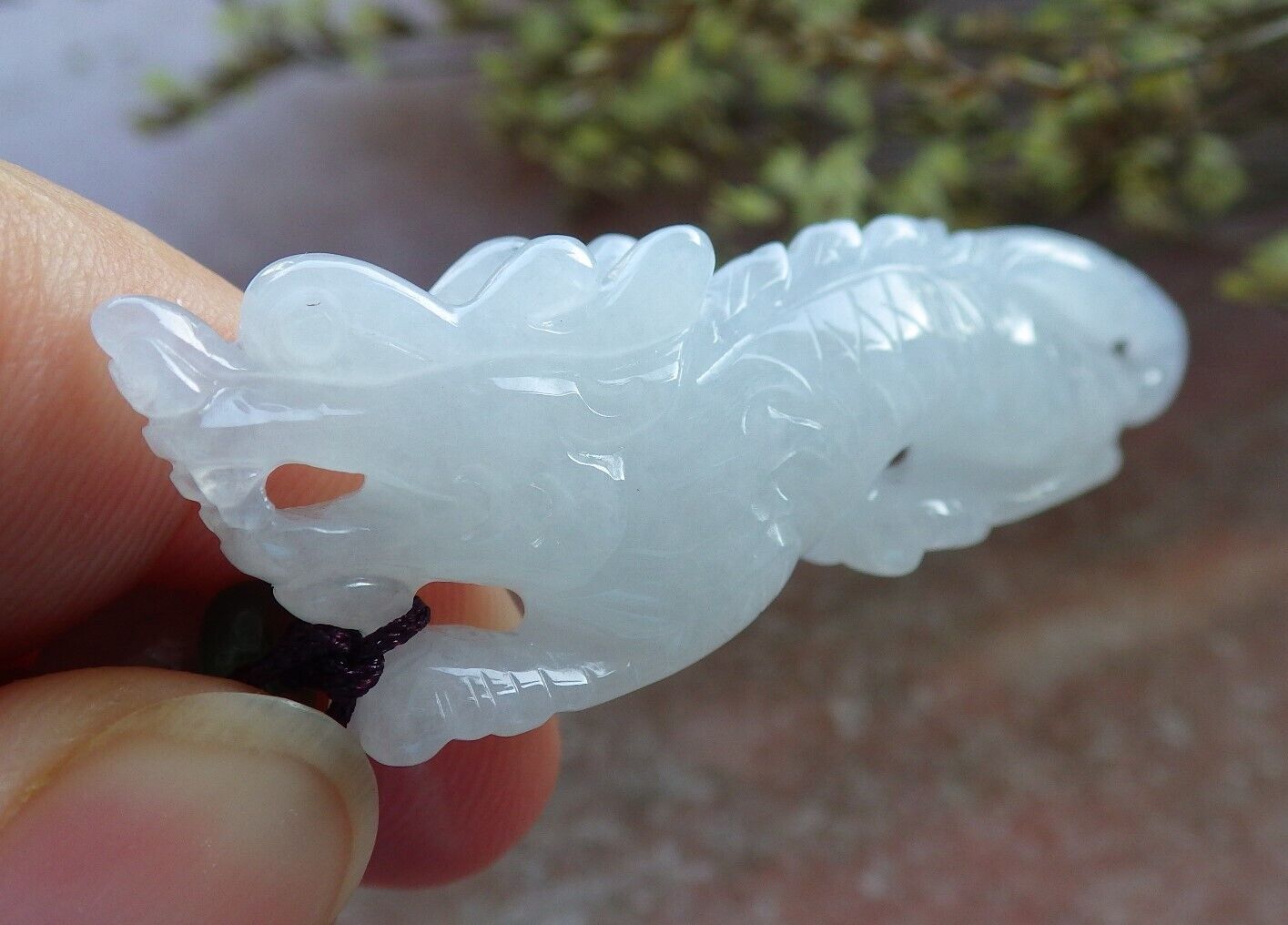 Certified Icy White Burma 100% Natural A Jade jadeite Pendant Dragon Necklace 生意兴隆 574184 TN