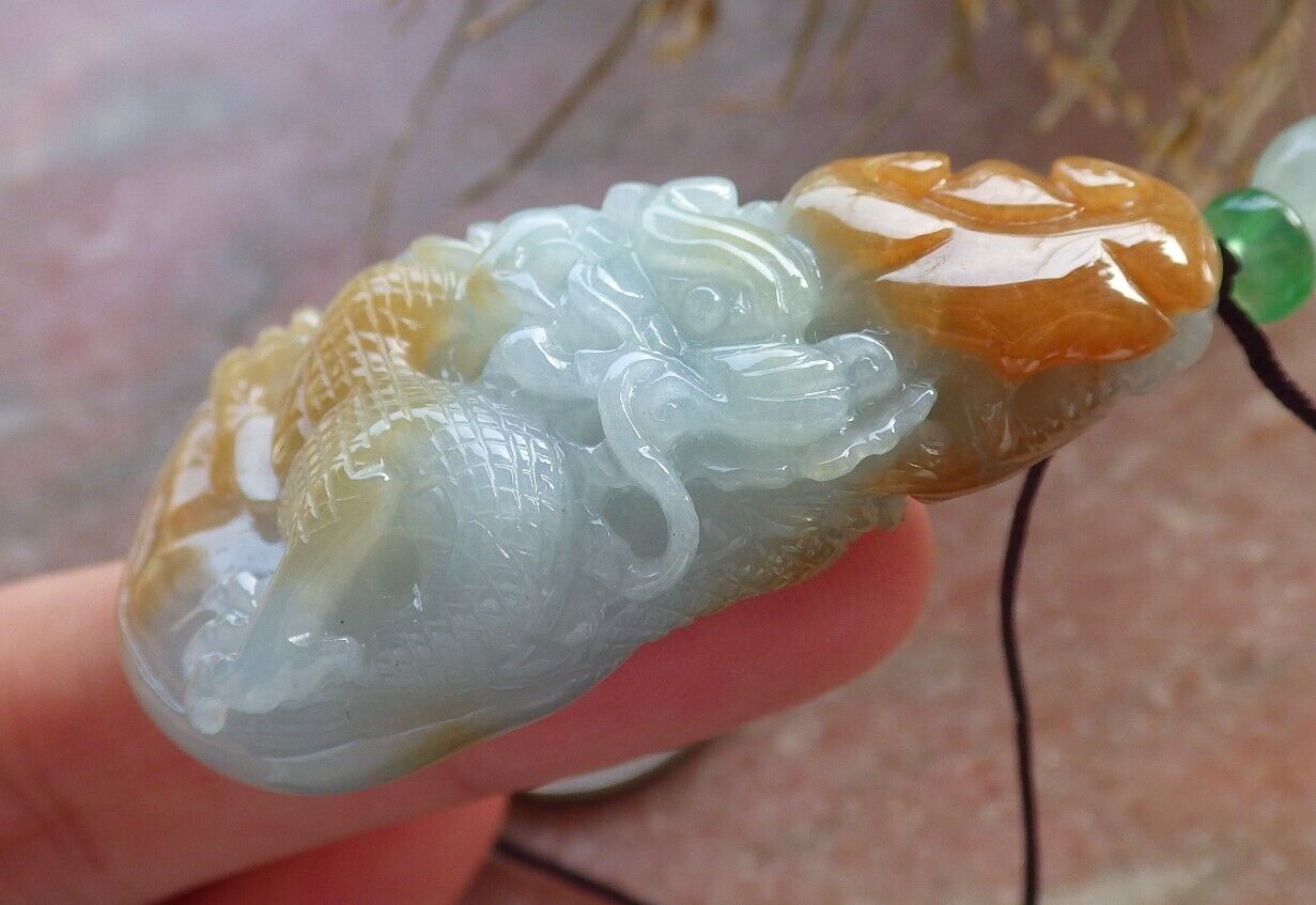 Certified Red Green Burma 100% Natural A Jade jadeite Pendant Dragon Money Coin Ruyi Necklace 生意兴隆 646505 TN