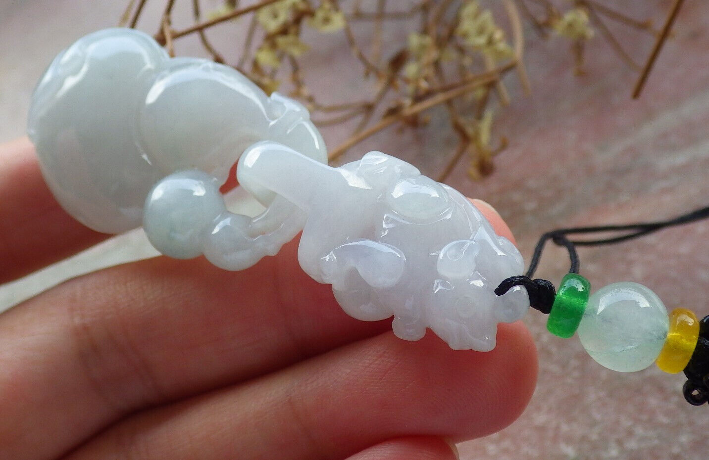 Certified Green Pale Lavender Burma 100% Natural A Jade jadeite Pendant Mouse Rat Gourd Necklace W Ring 发财鼠 633996 TN