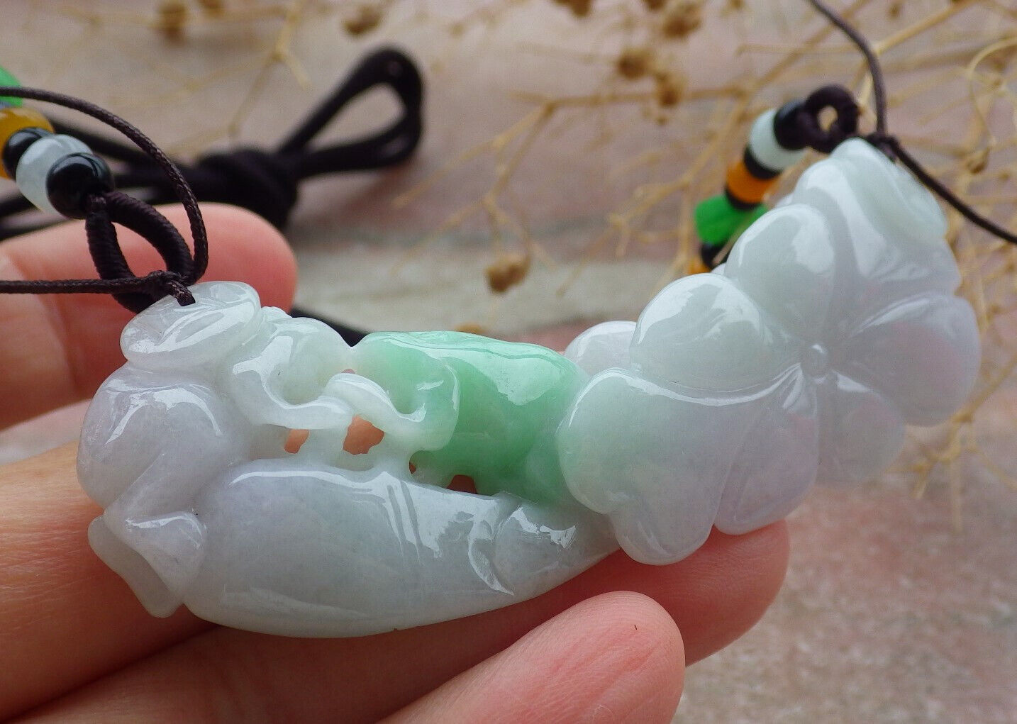 Certified Green Burma 100% Natural A Jade jadeite Pendant Frog Toad Lotus Flower Leaf Necklace 招财蟾 636959 TN