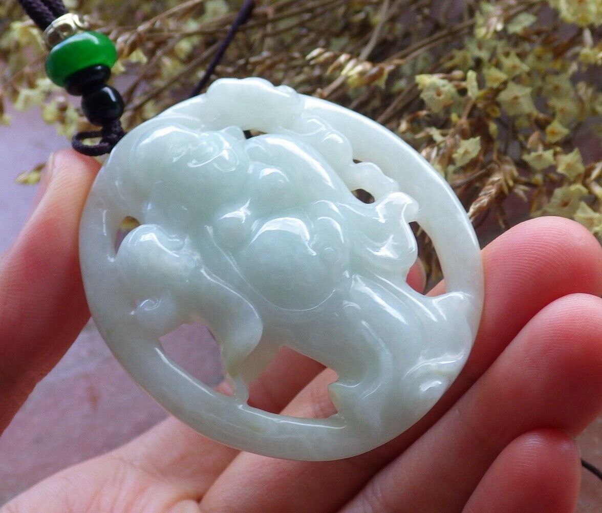 Certified Green 100% Natural A Jade jadeite pendant Happy Buddha God Ruyi Necklace 开心佛 524275 TN