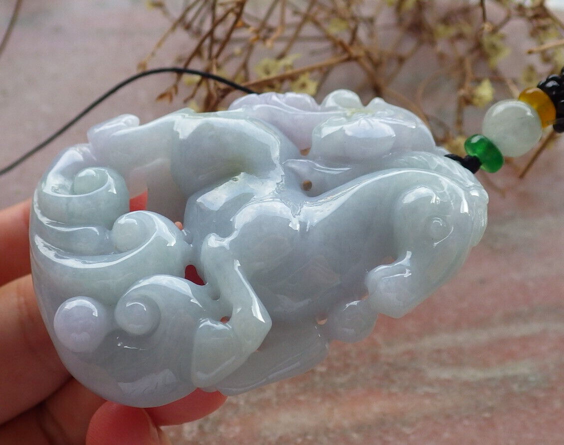 Certified Green Lavender Burma 100% Natural A Jade jadeite Pendant Horse Ruyi Necklace 马到功成 634117 TN