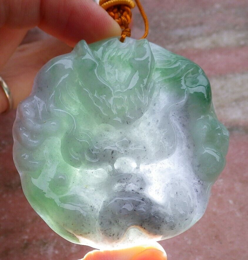 Certified Green Pale Lavender 100% Natural A Jade jadeite pendant Dragon Bead Necklace 生意兴隆 519655 TN