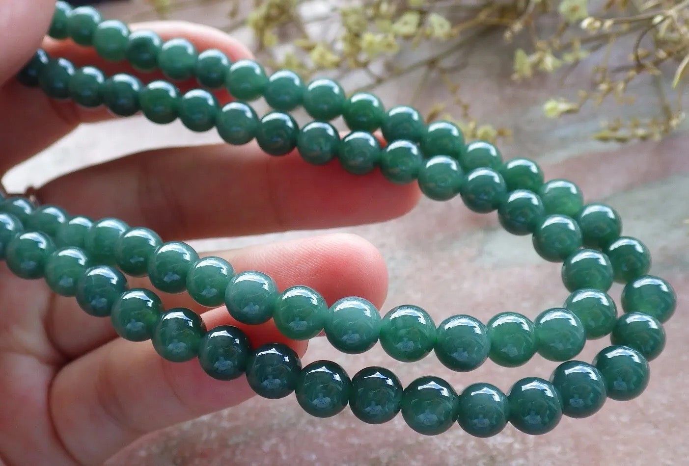 Certified Icy Green Burma 100% Natural A JADE Jadeite Bead Beads Necklace 27 inches 项链 616813 TN