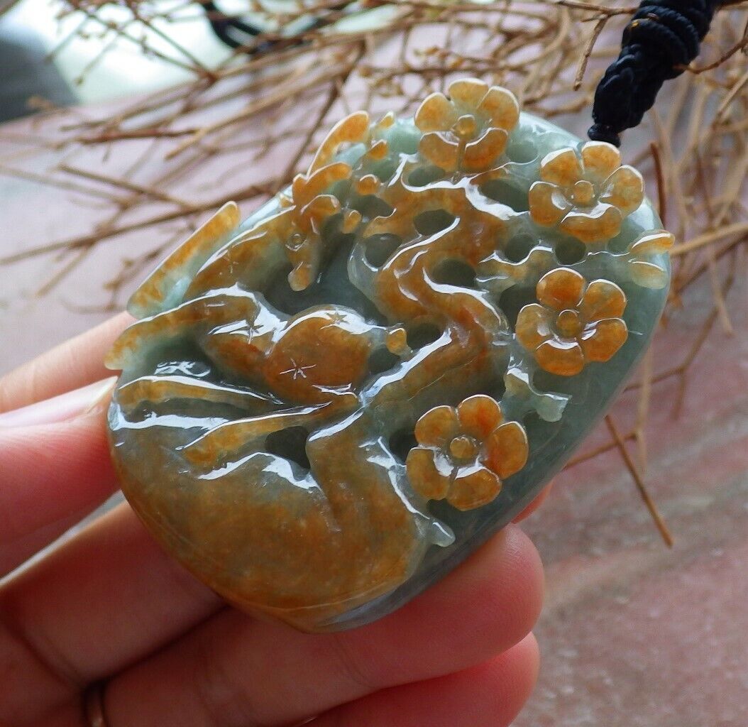 Certified Red Green 100% Natural A Jade jadeite Pendant Deer Flower Necklace 梅花鹿 526141 TN