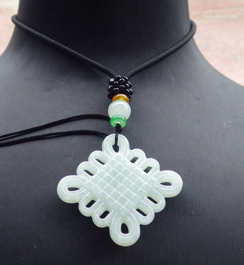 Certified Green Burma 100% Natural A Jade jadeite Pendant Knotted Circle Necklace 636935 TN