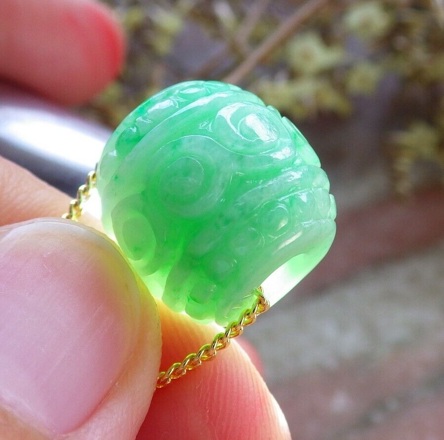 Certified Green 100% Natural A Jade Lotus Flower Ruyi Circle Bead Necklace 路路通 523906 TN