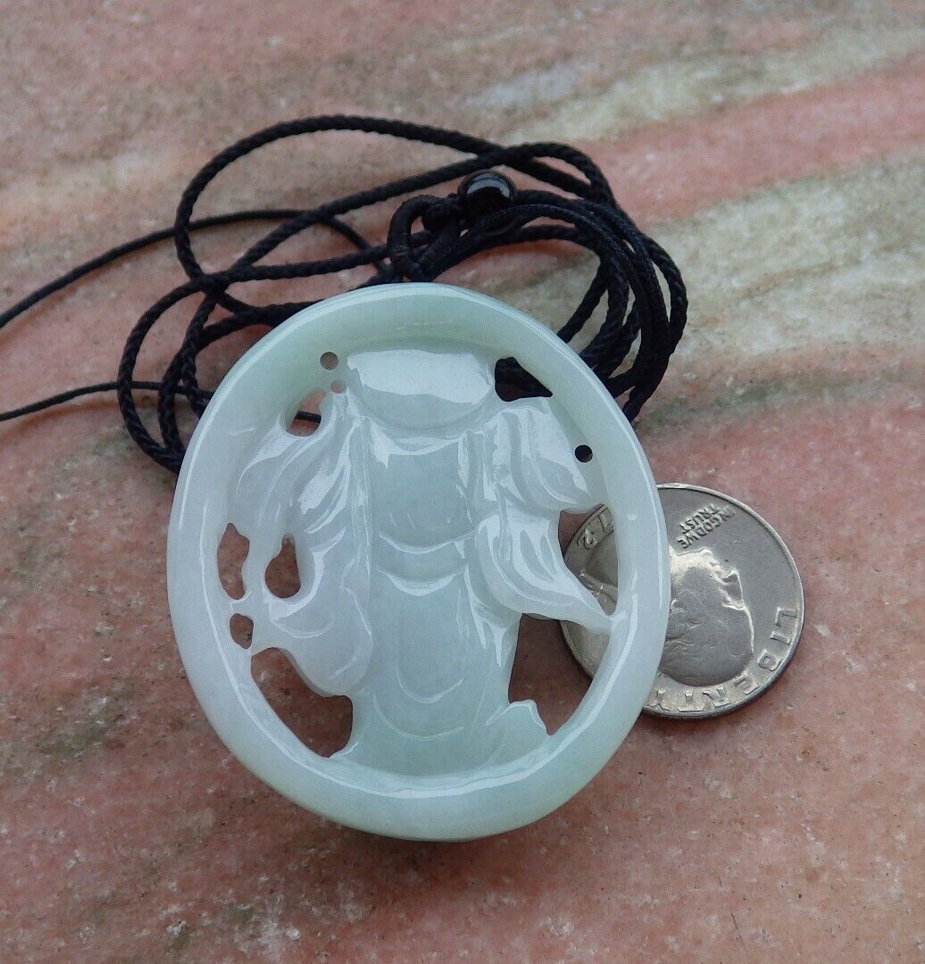 Certified Green 100% Natural A Jade jadeite pendant Happy Buddha God Ruyi Necklace 开心佛 520545 TN