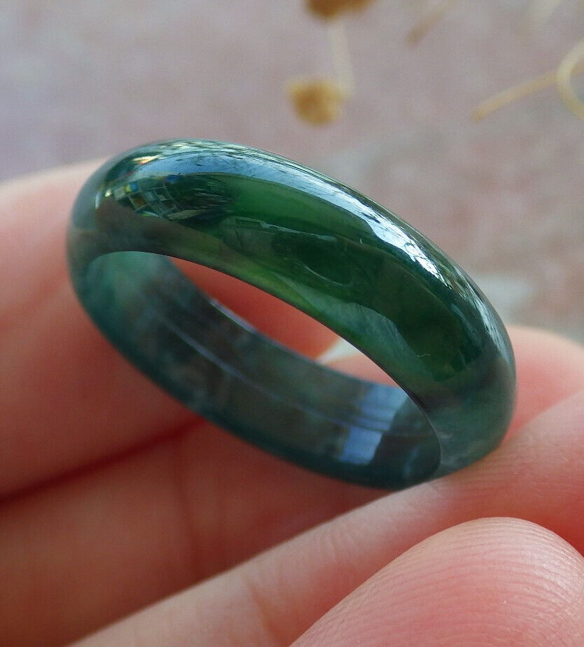 Certified Icy Green Burma 100% Natural A JADE Jadeite Circle RING USA. 6.25 戒指 635808 TN