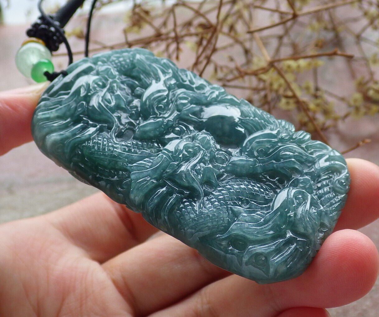 Certified Icy Green Burma 100% Natural A Jade jadeite Pendant 9 Dragon Spit Bead Necklace 九龙戏珠 633570 TN